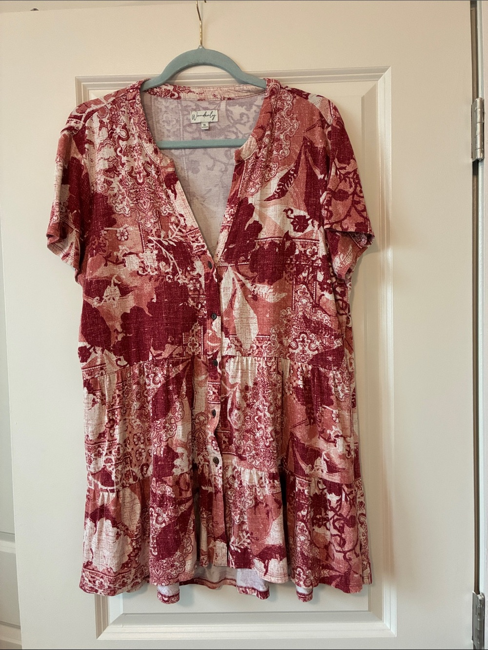 Waverly Rose and Cream Patchwork Button-Front Tunic